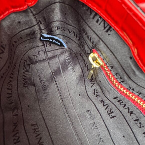 Frances Valentine Red Croc-Embossed Leather Shoulder Bag Long Strap Snap Closure - Picture 7 of 15